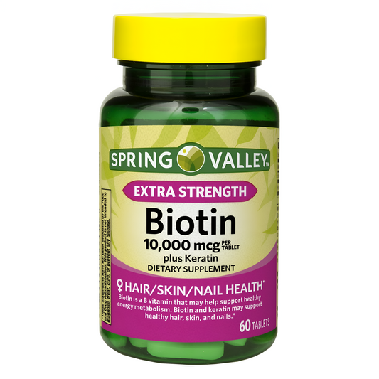 Spring Valley Extra Strength Biotin Plus Keratin, 10,000 mcg, 60 tabletas