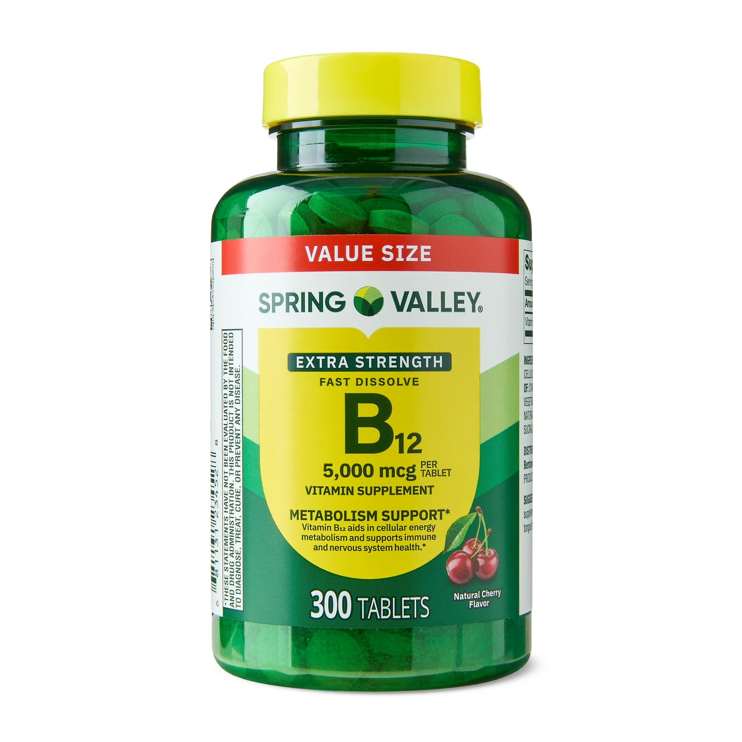 B12 spring valley  tabletas extra fuertes de disolución rápida - sabor cereza, 5000 mcg, 300 unidades