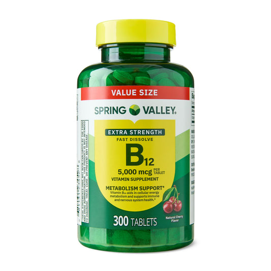 B12 spring valley  tabletas extra fuertes de disolución rápida - sabor cereza, 5000 mcg, 300 unidades