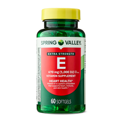 Spring Valley Vitamina E extrafuerte con D-alfa, 670 mg (1000 UI), 60 cápsulas