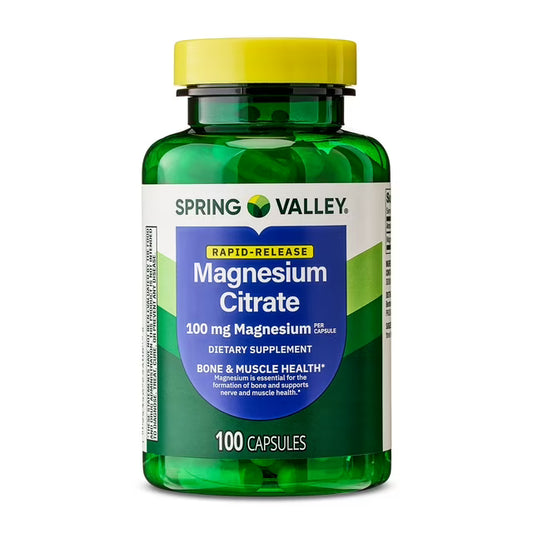 Cápsulas de citrato de magnesio de liberación rápida Spring Valley para la salud ósea, 100 mg 100 capsulas