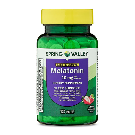 Melatonina 10mg Fast Dissolve , 120 tab sabor a fresa - Spring Valley