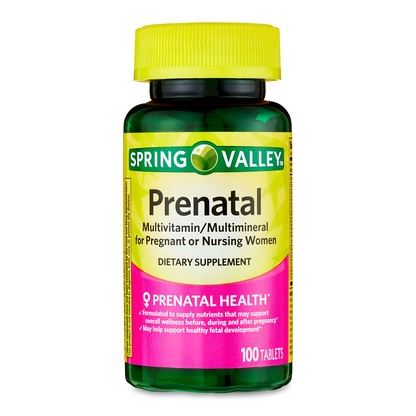 Suplemento dietético prenatal Spring Valley, 100 tabletas