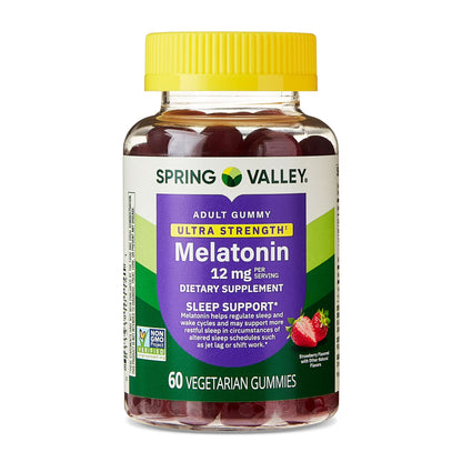 Spring Valley Ultra Strength Melatonina 12 mg 60 gomitas sabor a fresa