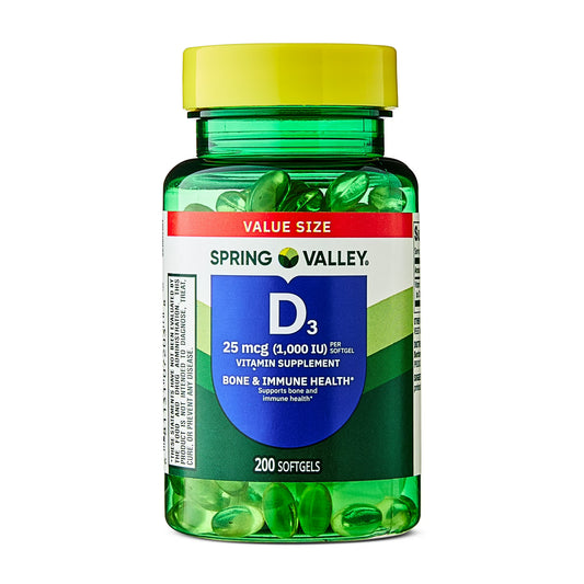 VITAMINA D3 SPRING VALLEY 25 MCG- 1,000 IU - CAPSULAS  DE GEL