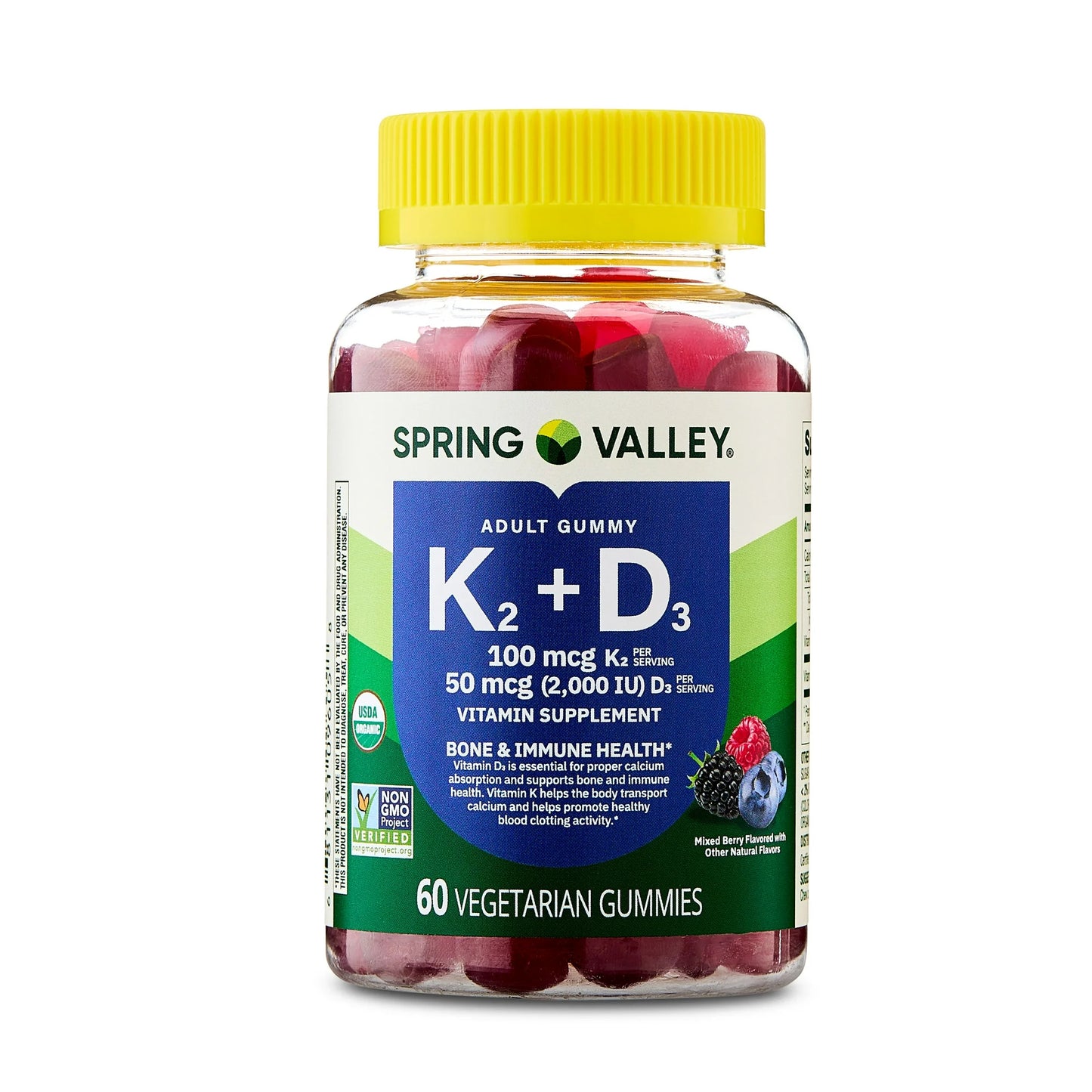 Spring Valley K2 + D3 frutos rojos, 60 gomitas vegetarianas