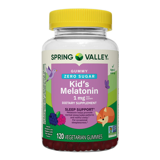 Spring Valley 1 mg Melatonina para niños  Zero Sugar, frambuesa y mora, 120 Gomitas