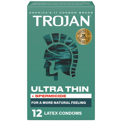 Trojan Preservativos lubricados espermicidas ultrafinos, 12 unidades