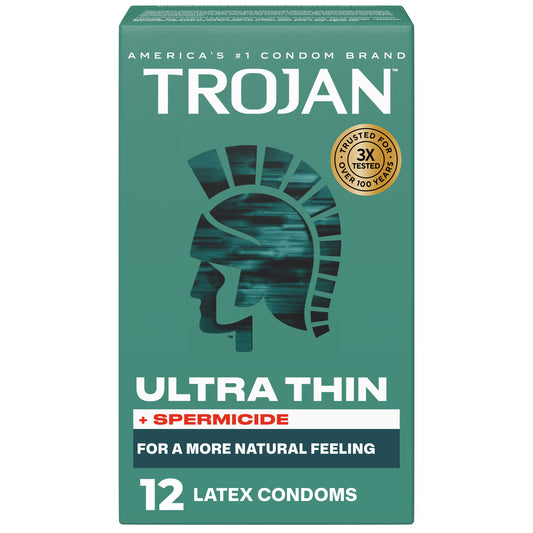 Trojan Preservativos lubricados espermicidas ultrafinos, 12 unidades
