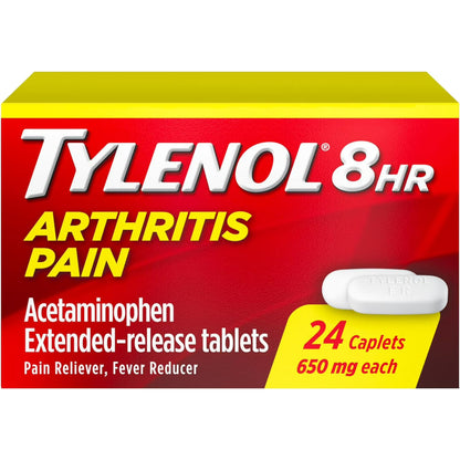 Tylenol Tabletas de liberación prolongada para aliviar el dolor de artritis de 8 horas, 650 mg 24 tabletas4 Caplets