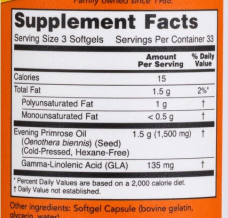 Evening Primrose Oil, 500 mg, 100 Capsulas - Now