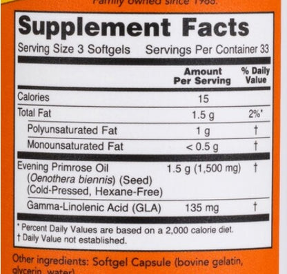 Evening Primrose Oil, 500 mg, 100 Capsulas - Now
