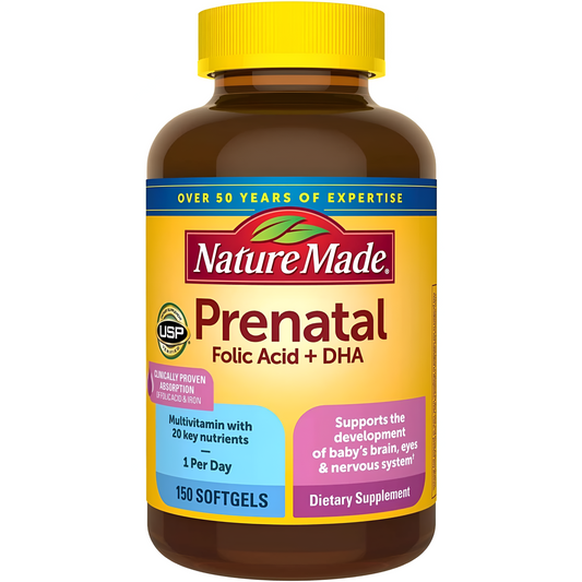 Nature Made, 150 cápsulas Prenatales ácido fólico + DHA