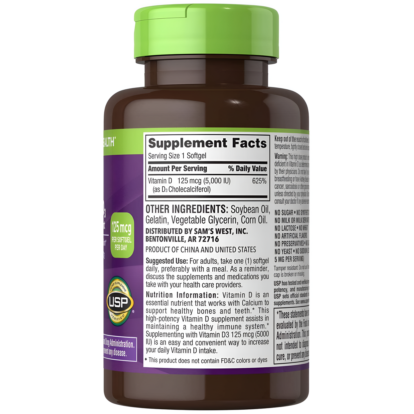 Vitamina D3 - Members Mark - 400 Capsulas blandas (5000 iu)