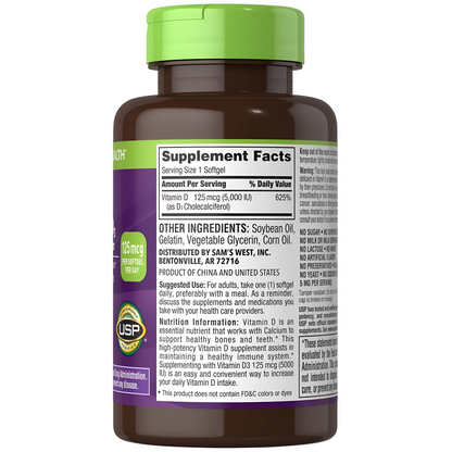 Vitamina D3 - Members Mark - 400 Capsulas blandas (5000 iu)