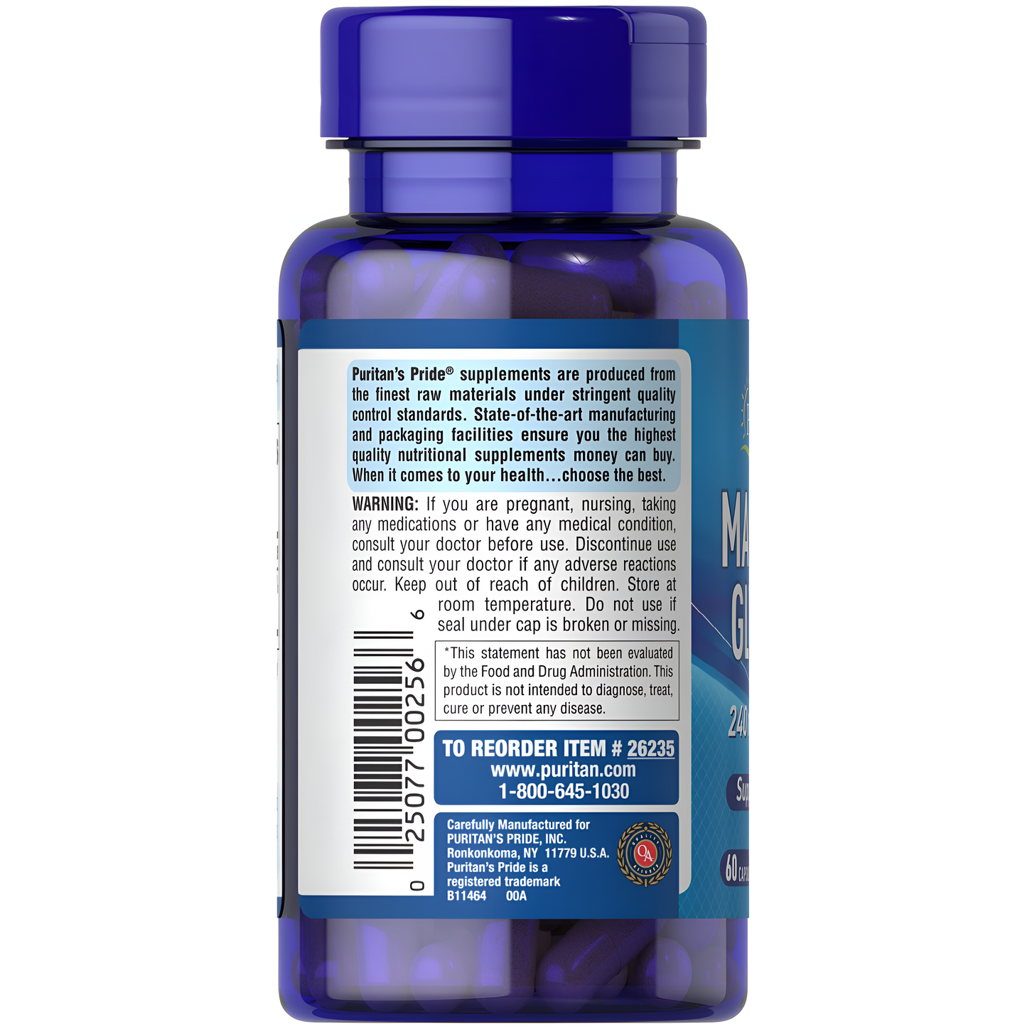Magnesium Glycinate 240 mg , 60 capsulas - Puritans Pride