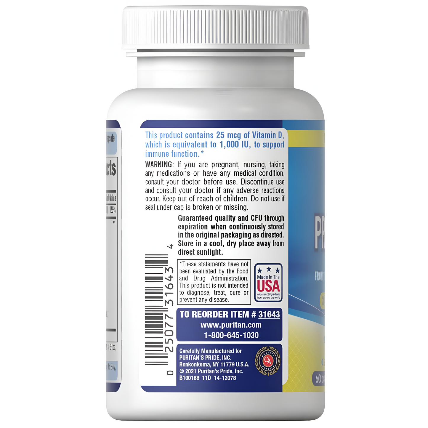 Probiotico 10 + Vitamina D - Puritan´s Pride - 60 Capsulas