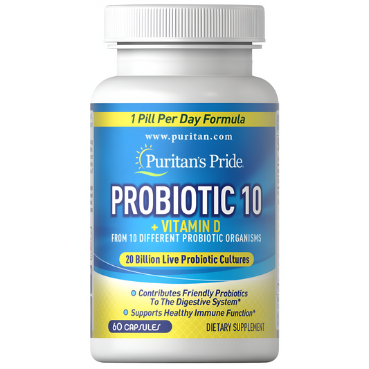 Probiotico 10 + Vitamina D - Puritan´s Pride - 60 Capsulas