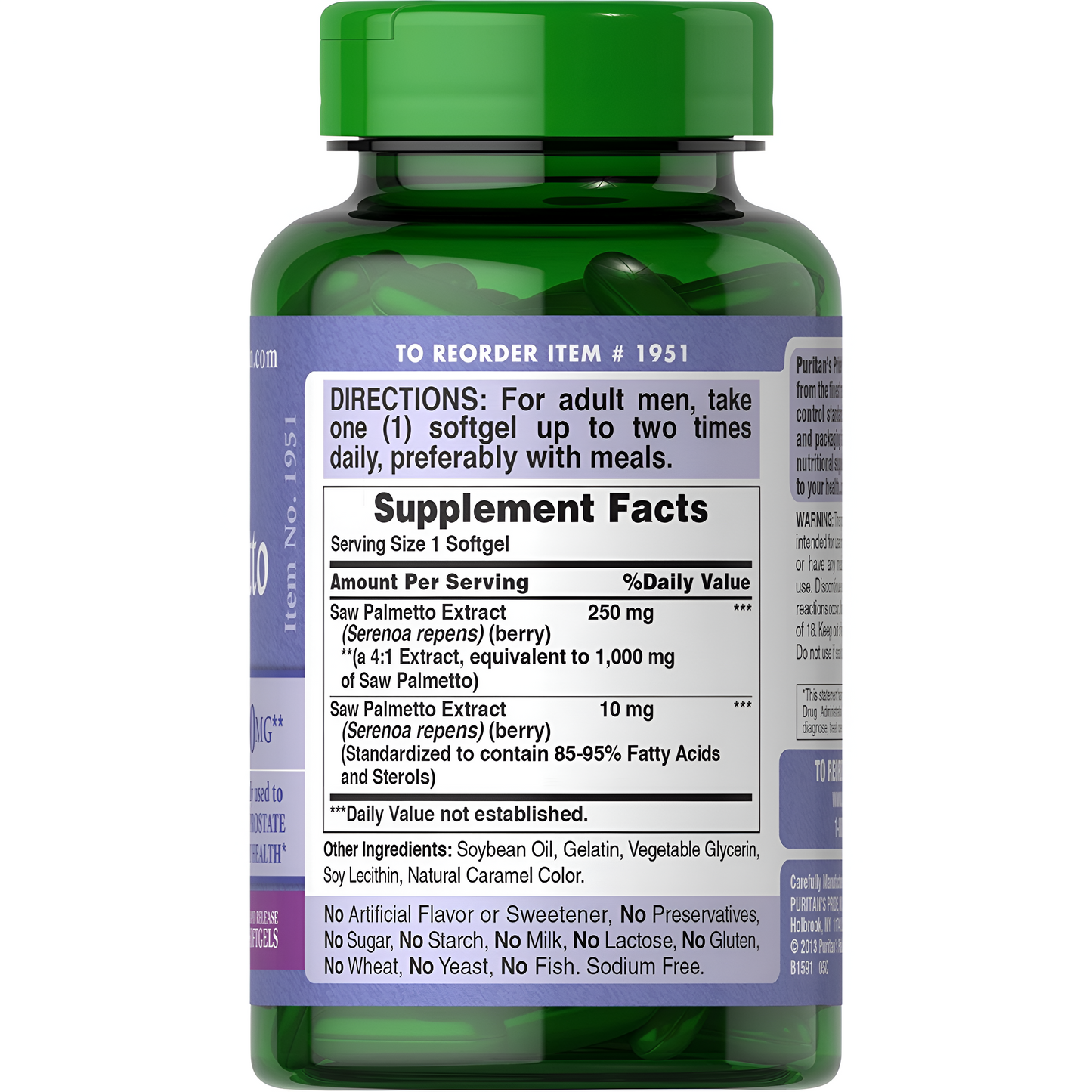 SAW PALMETTO EXTRACT 180 CAPSULAS - PURITAN'S PRIDE