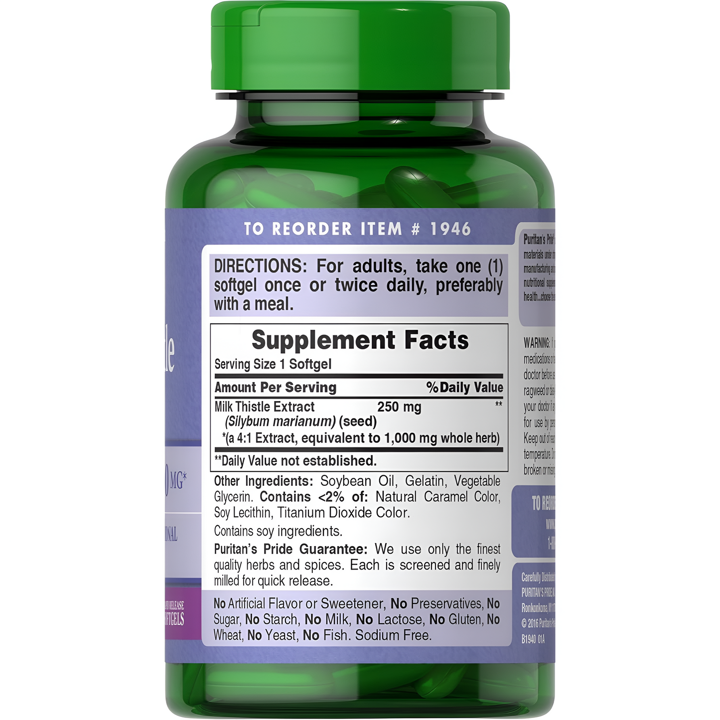 Milk Thistle Extract - Puritans Pride - 1000 mg - 180 Capsulas blandas