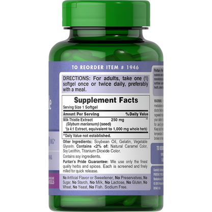 Milk Thistle Extract - Puritans Pride - 1000 mg - 180 Capsulas blandas