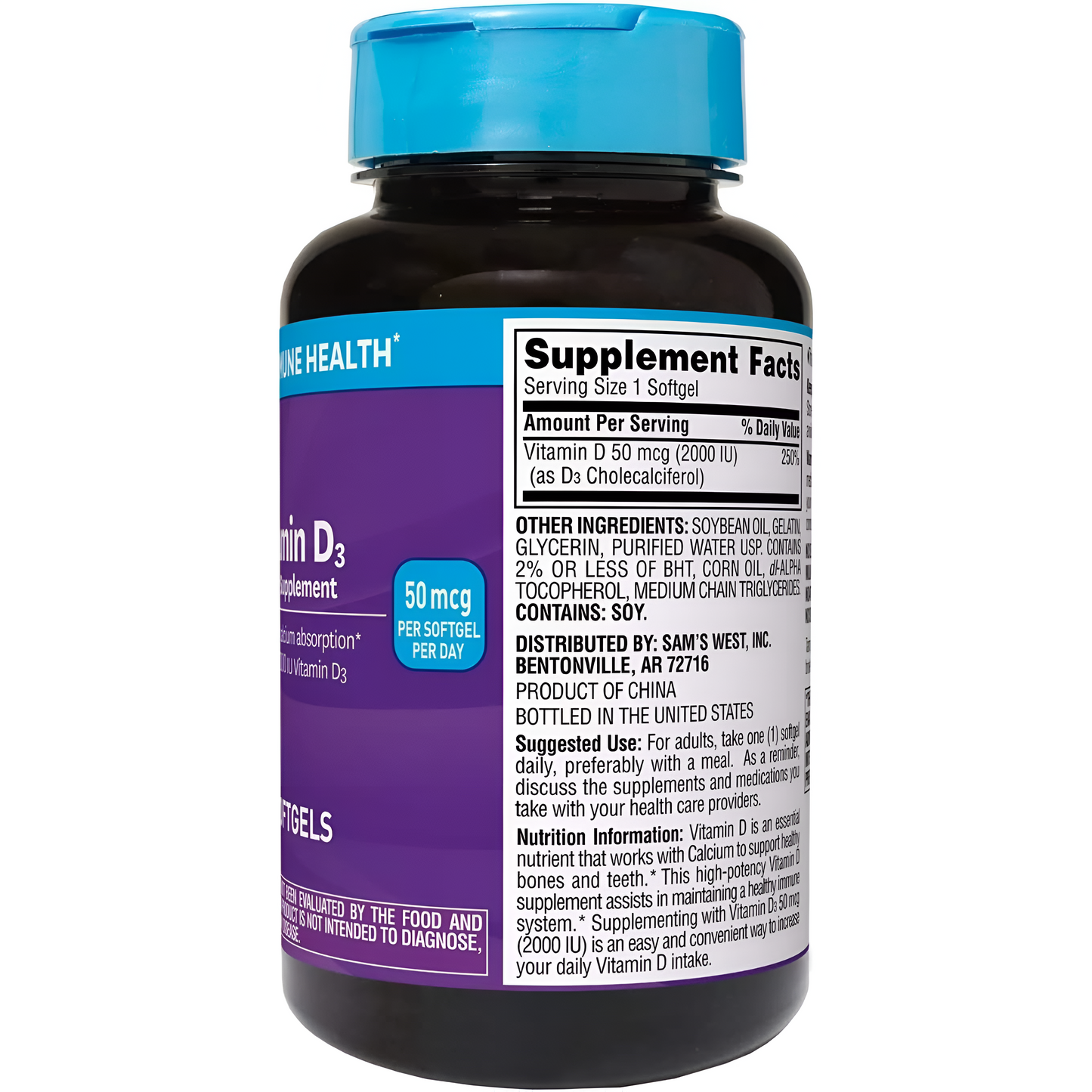 VITAMINA D3 -MEMBERS MARK 2000UI- 400 Capsulas de Gel