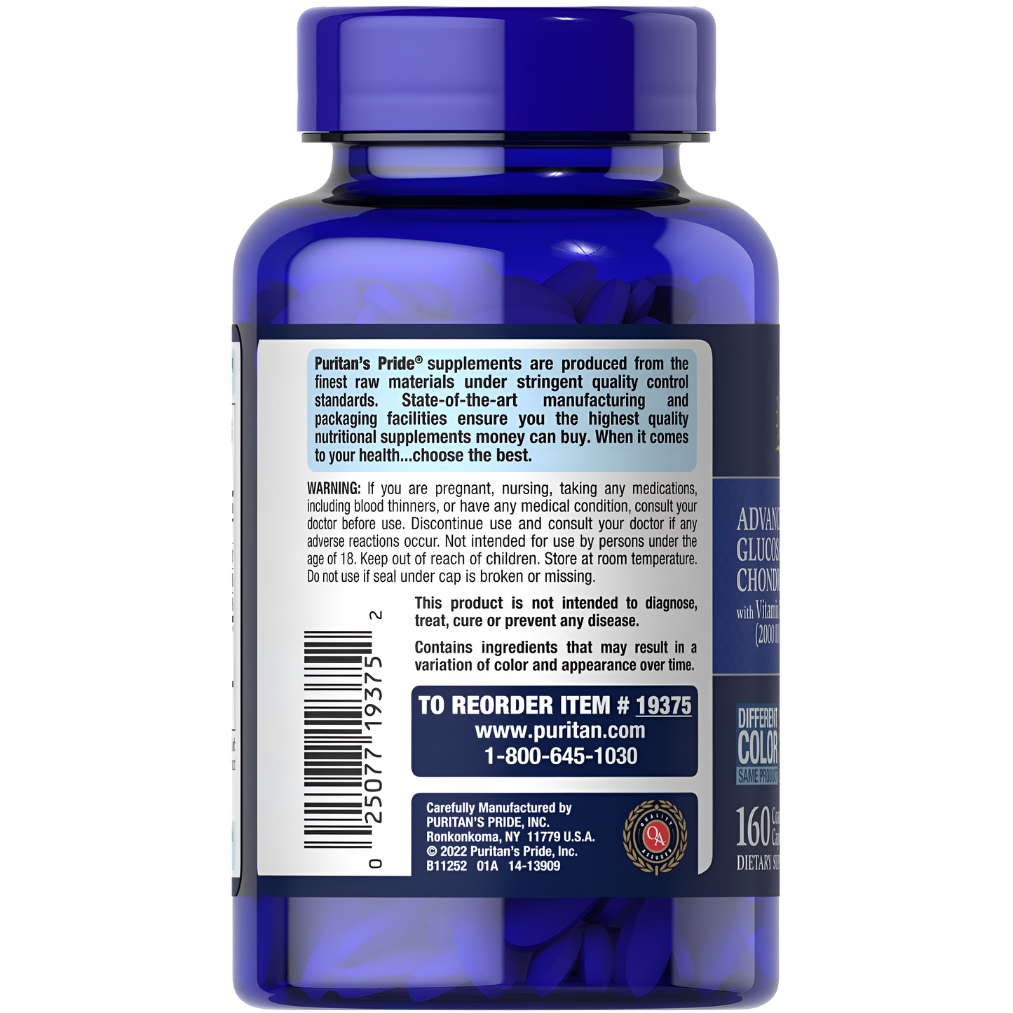 GLUCOSAMINA CONDROITINA CON VITAMINA D3 Y MSM - Puritan's Pride -160 TABLETAS