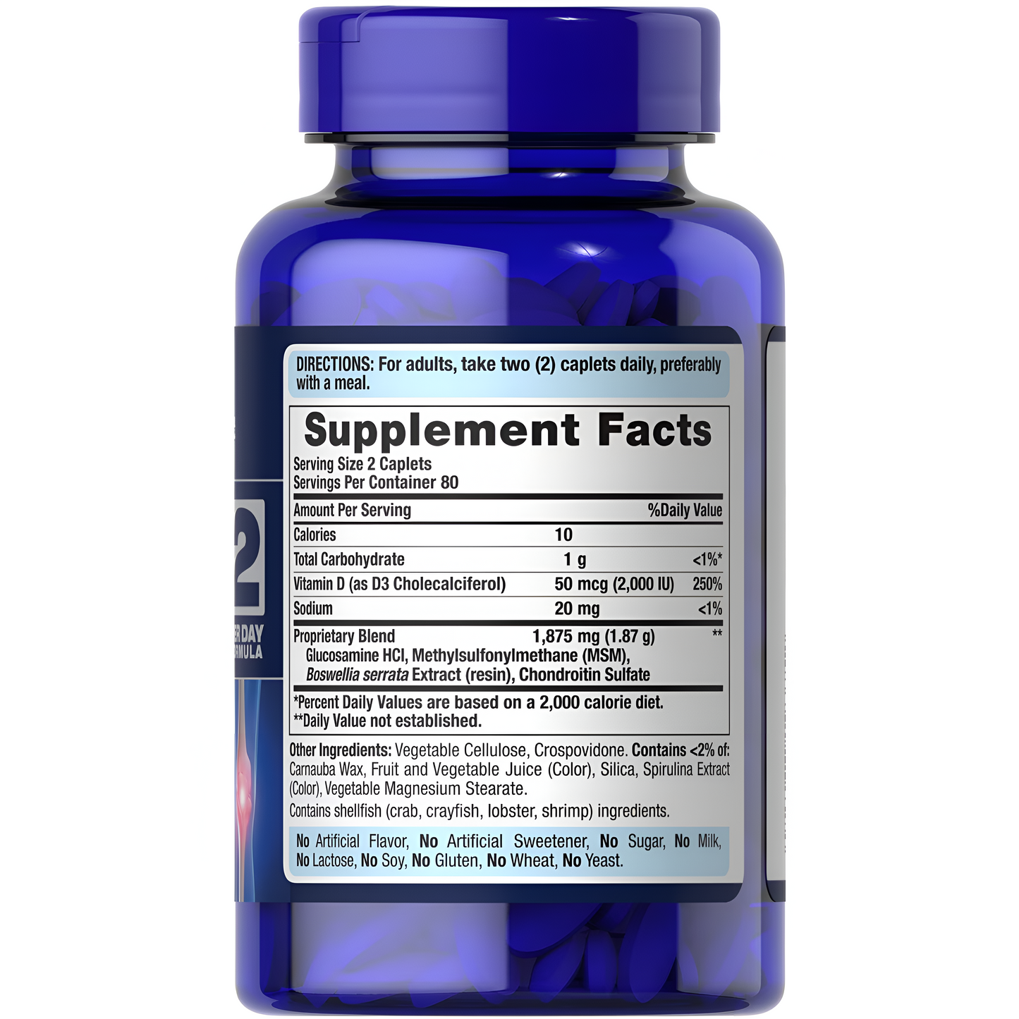 GLUCOSAMINA CONDROITINA CON VITAMINA D3 Y MSM - Puritan's Pride -160 TABLETAS