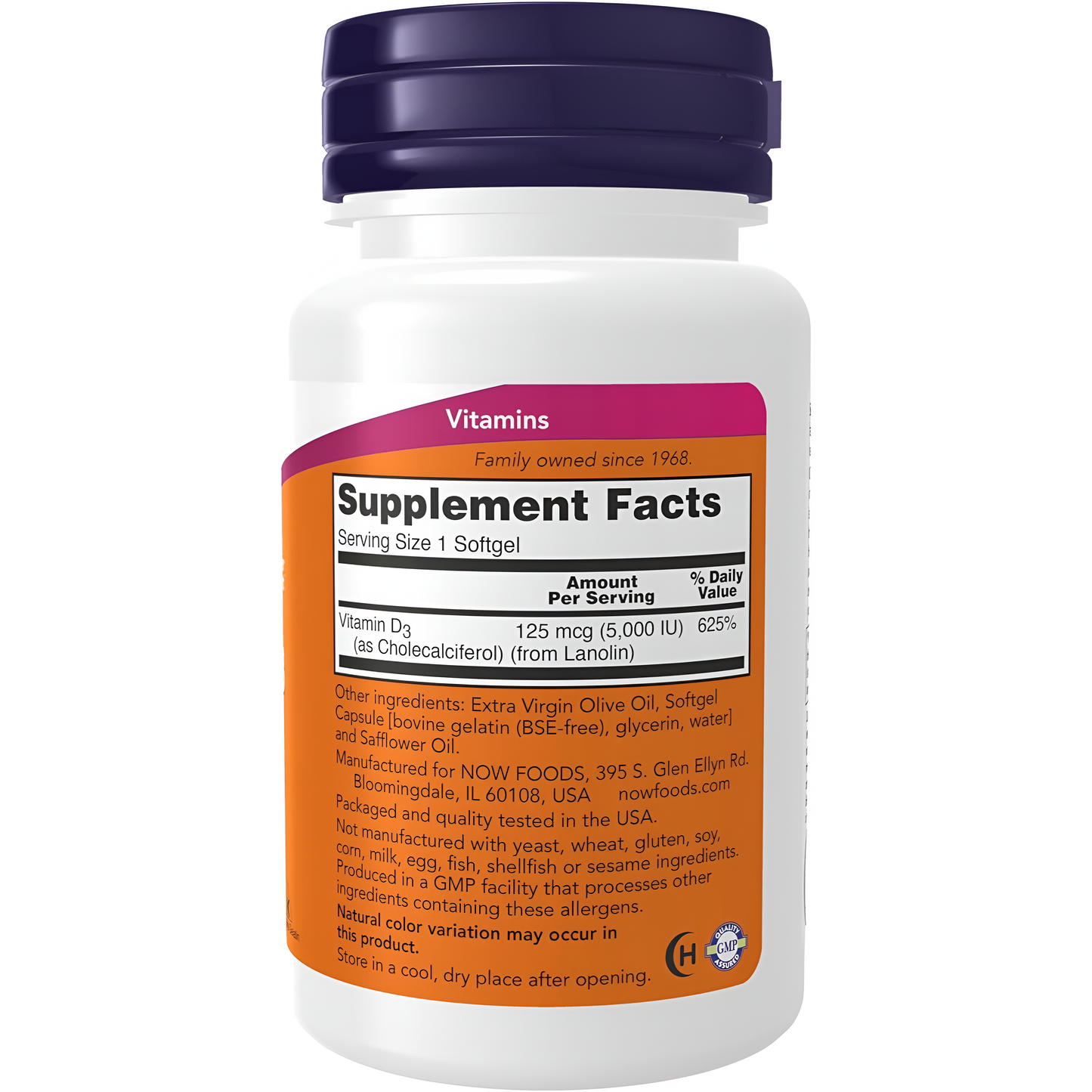 Vitamin D-3 NOW Foods, 125 mcg (5,000 IU)