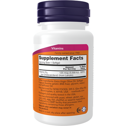 Vitamin D-3 NOW Foods, 125 mcg (5,000 IU)