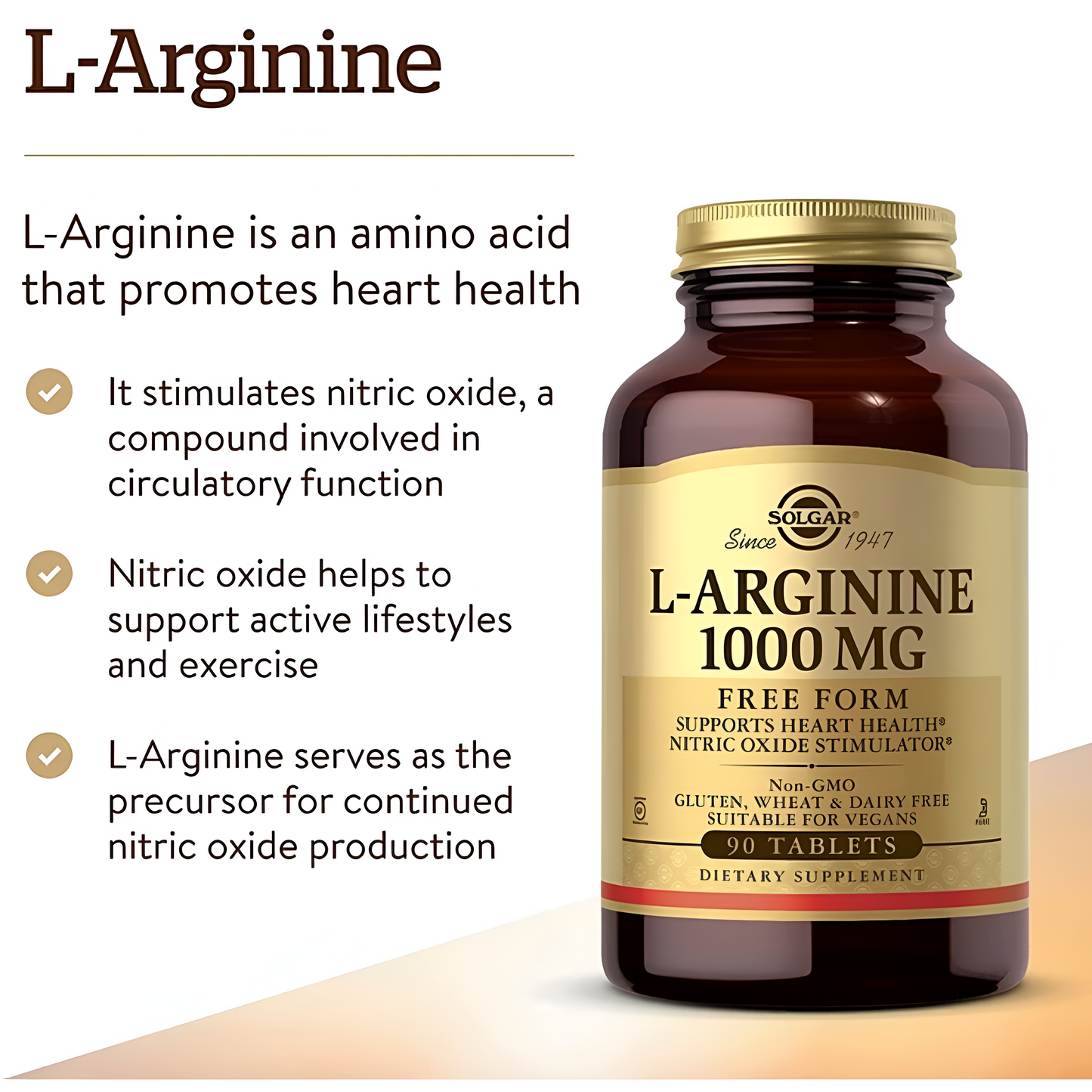 L-Arginine 1000mg , 90 tabletas - Solgar