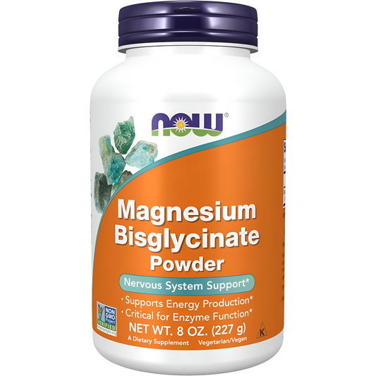 Magnesio Bisglycinate en polvo NOW 227gr. , apoyo al sistema nervioso.