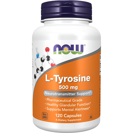 L-Tyrosine 500 mg, Now Supplements  Supports Mental Alertness Neurotransmitter Support, 120 Capsules