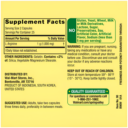 L-Arginine 500mg  - Spring Valley