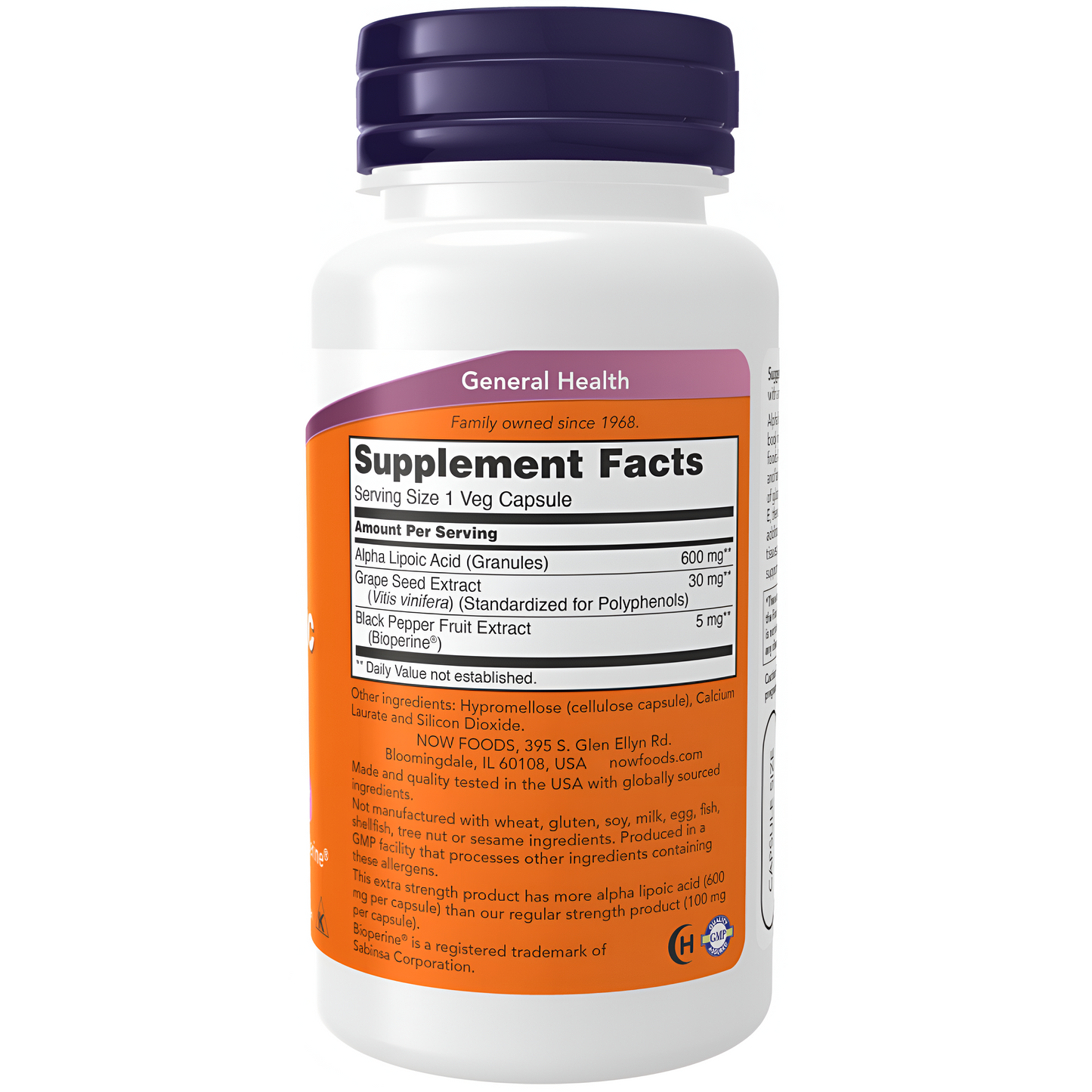 NOW Alpha Lipoic Acid 600mg Extra Strength 60 Capsulas.