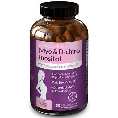 Intimate Rose , Myo-inositol y D-Chiro Inositol 40:1 Blend + Vitamina D3 + Ashwagandha - 120 capsulas - Equilibrio hormonal y apoyo ovárico