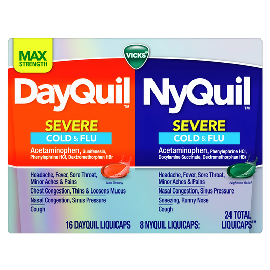 Vicks DayQuil y NyQuil Liquicaps para el resfriado severo y la gripe 72 caps (48caps dayquil + 24 caps nyquil)