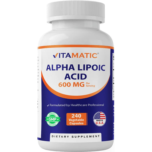 VITAMATIC, Alpha lipoic acid 600mg 240 cápsulas, 120 porciones, sin OMG y sin gluten