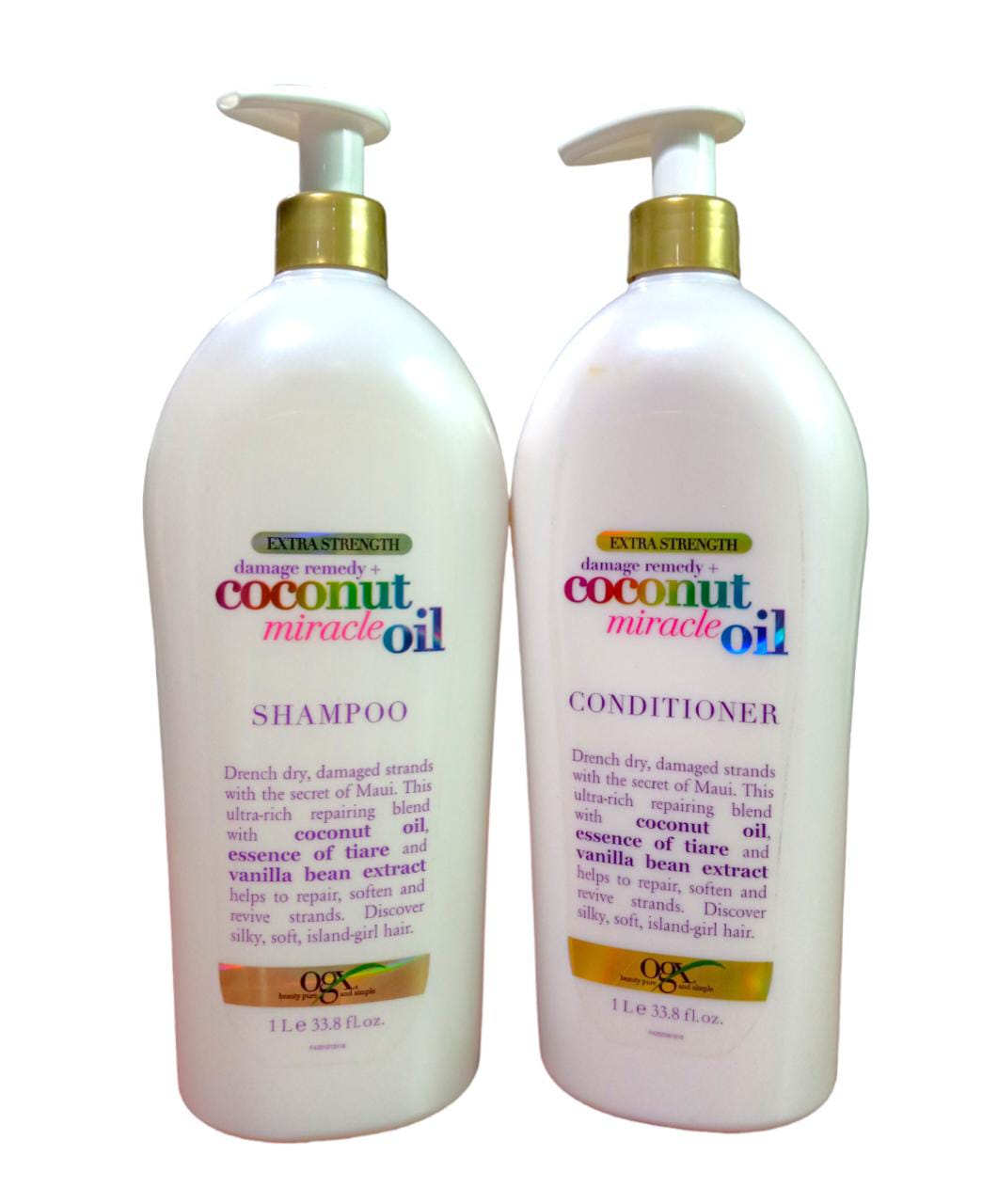 OGX Set Shampoo y acondicionador Coconut Miracle Oil extra strength 1L