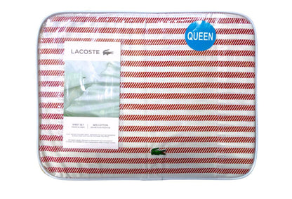 Juego de Sábanas Lacoste para tamaño QUEEN franjas rojas y blancas