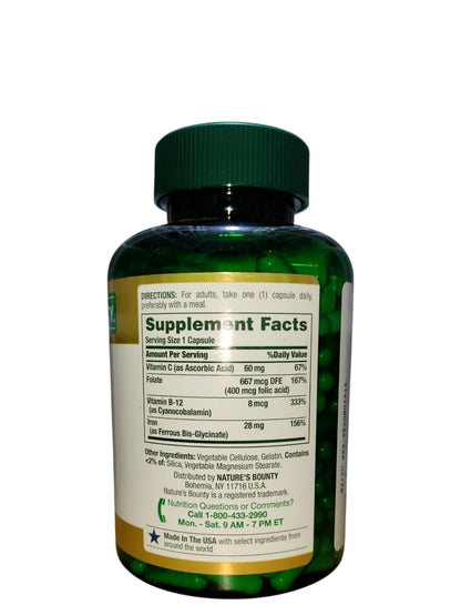 Natures Bounty Gentle Iron Glycinate 28 mg - 300 Capsulas