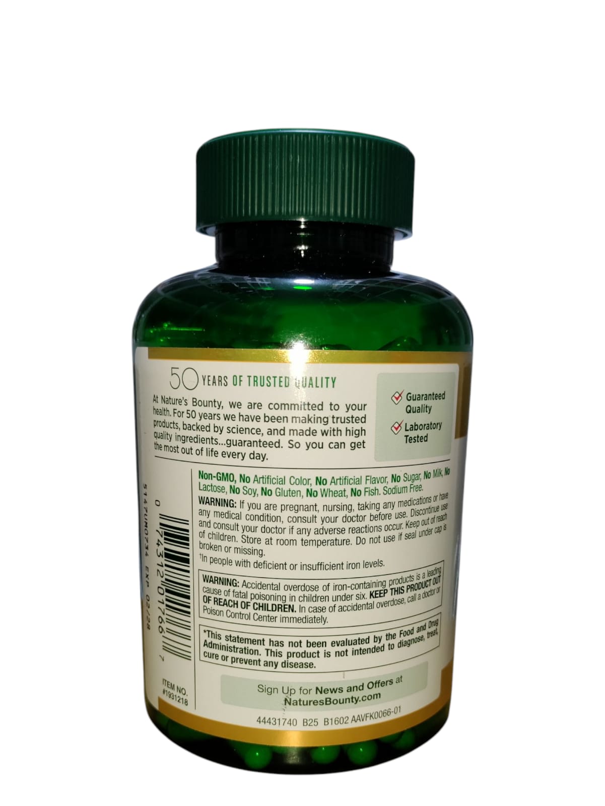 Natures Bounty Gentle Iron Glycinate 28 mg - 300 Capsulas