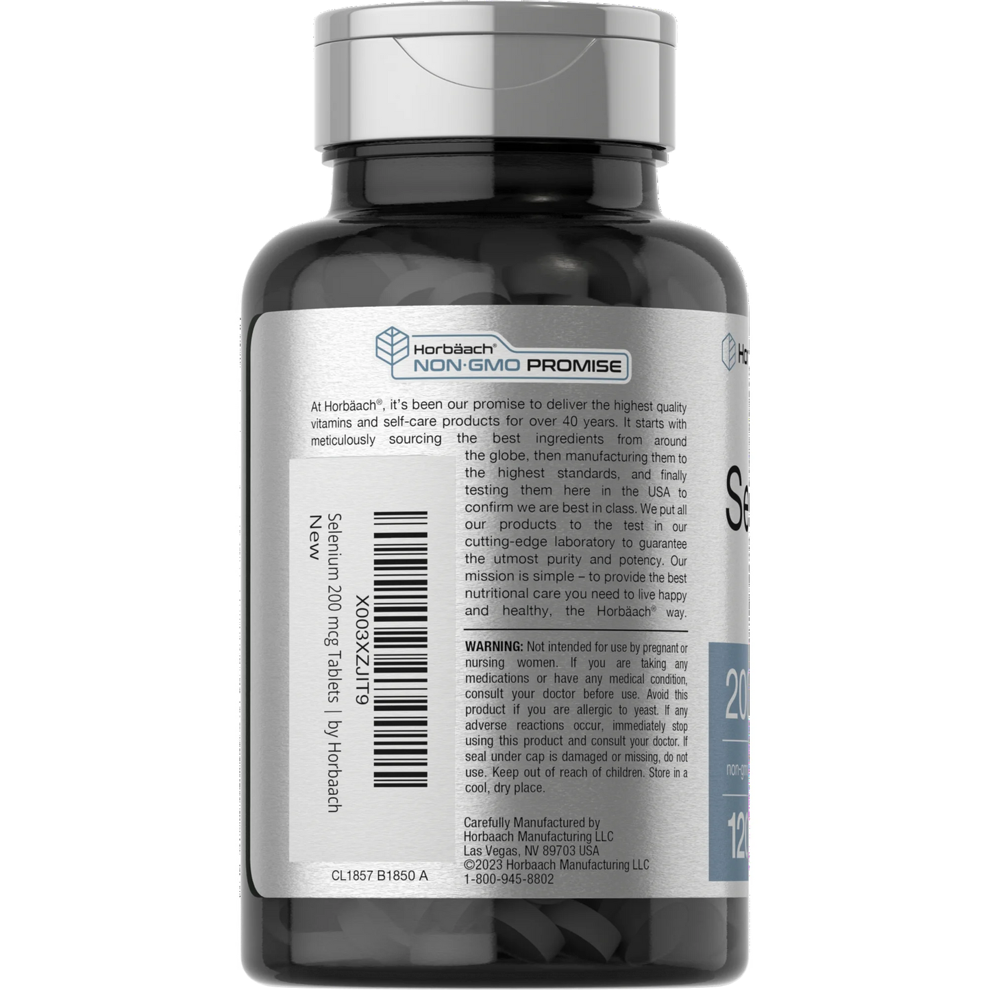 Horbäach Suplemento de selenio de 200 mcg para mujeres y hombres | 120 tabletas | Sin OMG y sin gluten