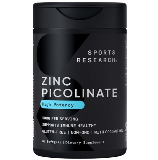 Sport Research, Picolinato de zinc de 50 mg con aceite de coco orgánico, 60 softgels