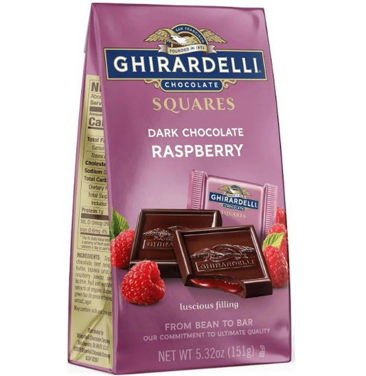 GHIRARDELLI Cuadrados de frambuesa de chocolate oscuro, 151gr