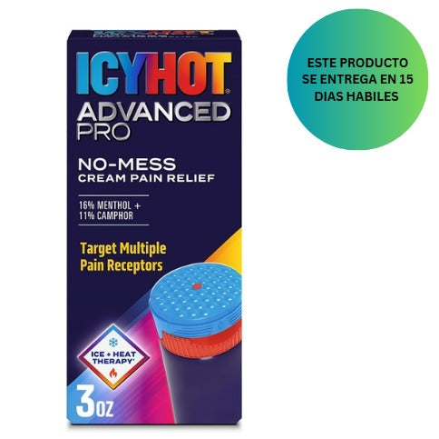 Icy Hot Advanced PRO - Crema para aliviar el dolor sin desorden con aplicador de masaje, 86gr