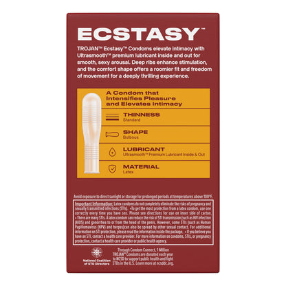 Preservativos Trojan Ecstasy de látex premium lubricados,  paquete de 10 unidades.