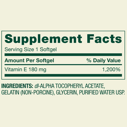 Spring Valley Vitamina E , 180 mg 400UI Capsulas de gel