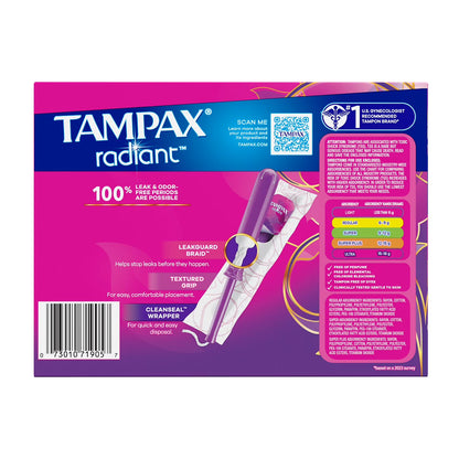 Paquete de tres tampones Tampax Radiant,77 unidades