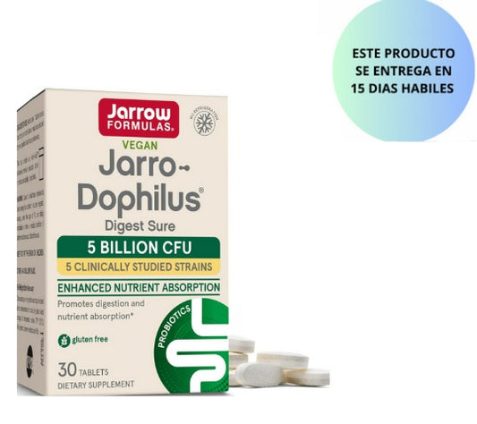 Jarrow Formulas Jarro-Dophilus Digest Sure - 5 mil millones de CFU + enzimas digestivas - 30 tabletas bicapa - Promueve la digestión y la absorción de nutrientes - 30 porciones